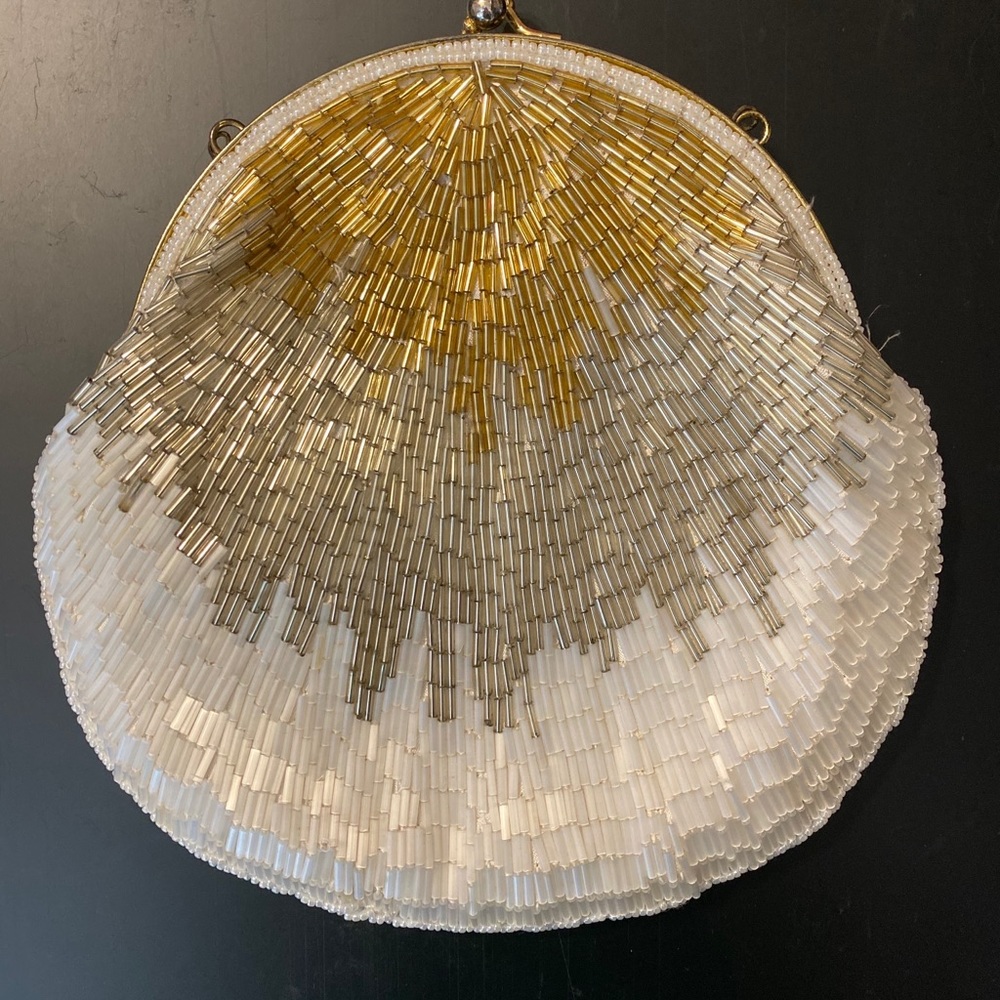 White & Gold Beaded Evening Handbag